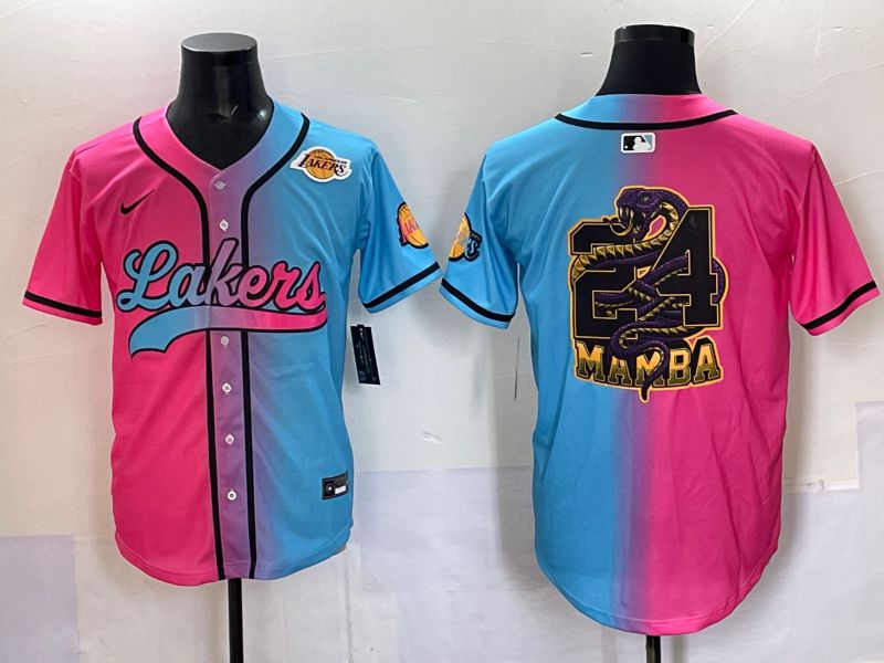 Men 2025 Los Angeles Lakers Blank Blue pink Nike Joint Name NBA Jersey style 5